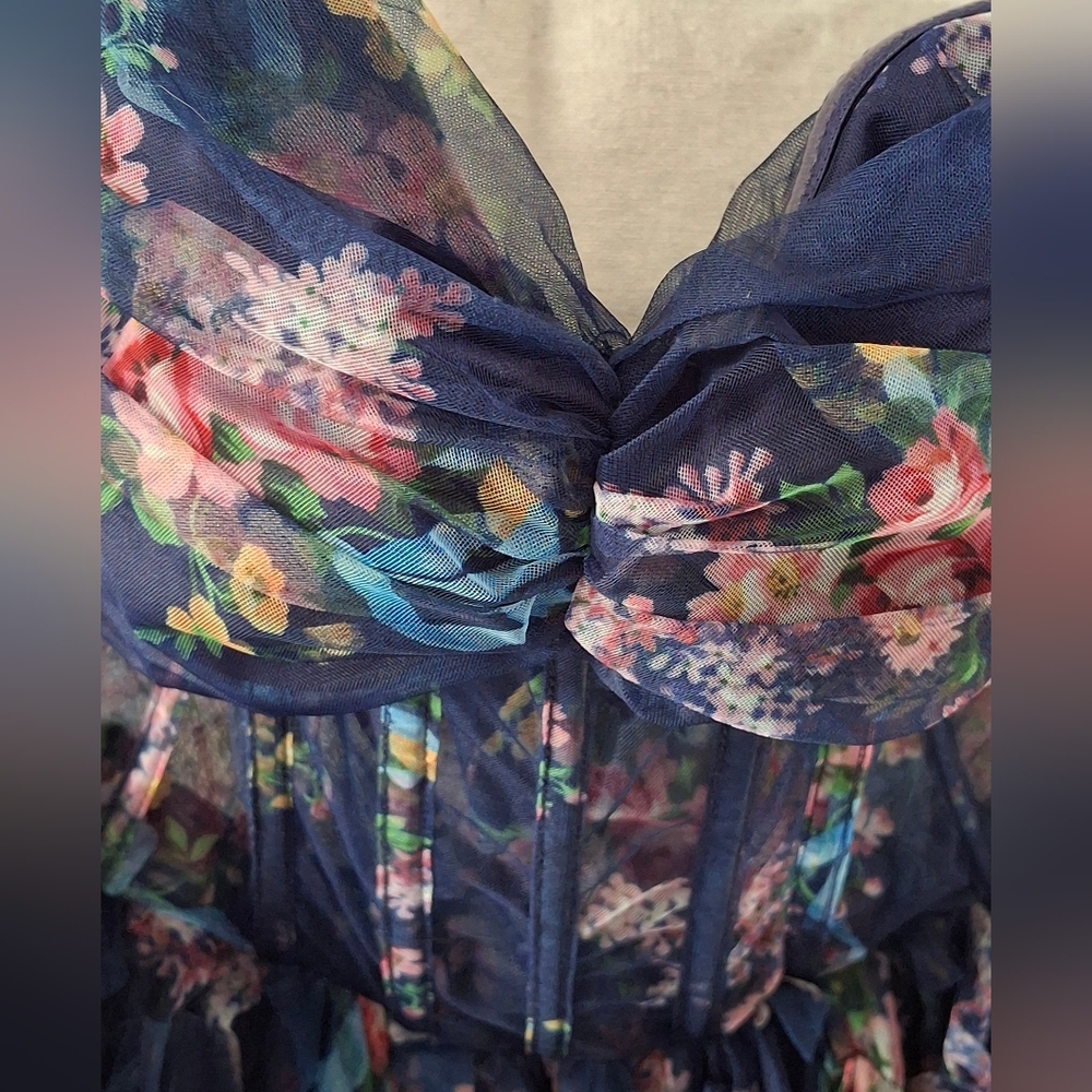 Lulu's Multicolor Floral Strapless Ruffle Gown Dress - Picture 7 of 11